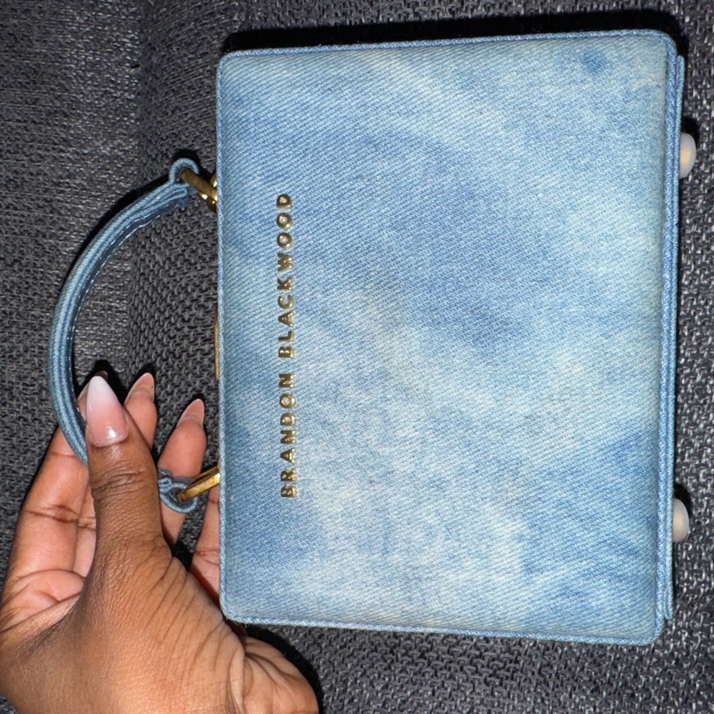 Brandon Blackwood Denim Bag with Gold Chain